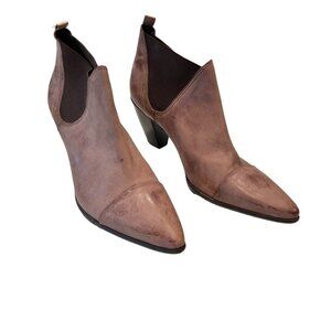 Fidji Brown Taupe Leather Slip On Ankle Booties 2" Heels Womens Size 11 Narrow E